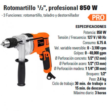 Rotomartillo 1/2" Profesional 850 W TRUPER