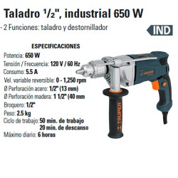 Taladro 1/2" Industrial 650 W TRUPER