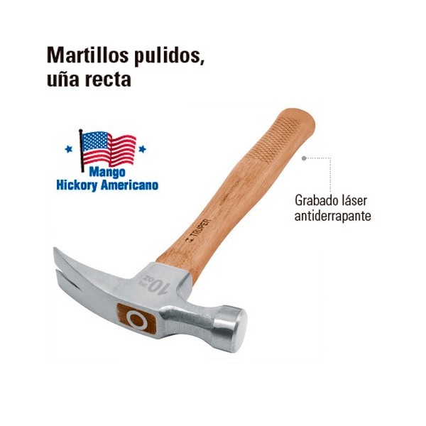 Martillo Pulido Uña Recta Mango Hickory Americano TRUPER