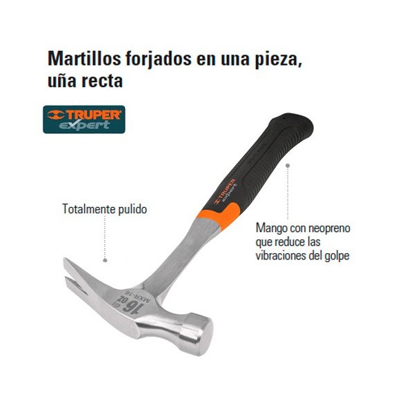 Martillo Forjado en Una Pieza Uña Recta TRUPER