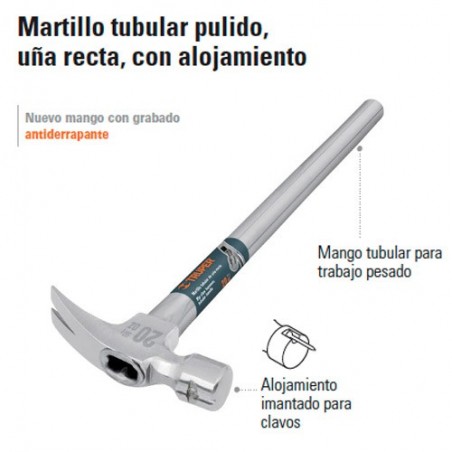 Martillo Tubular Pulido Uña Recta con Alojamiento TRUPER