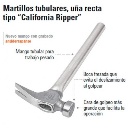 Martillo Tubular Uña Recta Tipo "California Ripper" TRUPER