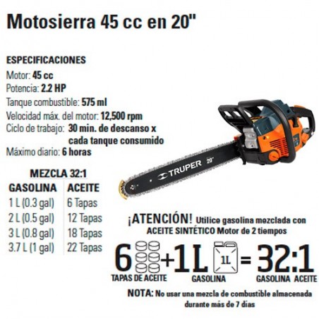 Motosierra 45 cc en 20" TRUPER