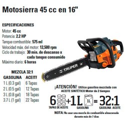 Motosierra 45 cc en 16" TRUPER