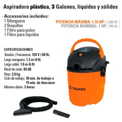 Aspiradora 3 Galones 1 3/4 HP TRUPER