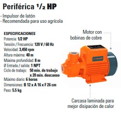 Bomba Periferica 1/2 HP TRUPER