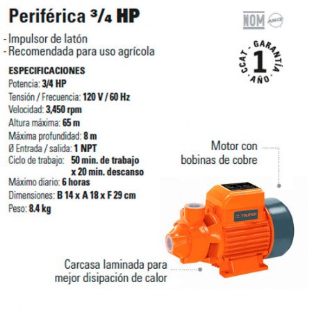 Bomba Periferica 3/4 HP TRUPER