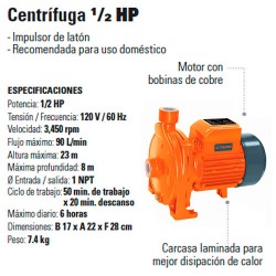 Bomba Centrifuga 1/2 HP TRUPER