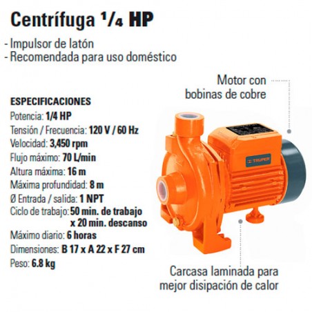 Bomba Centrifuga 1/4 HP TRUPER