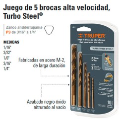 Juego de 5 Brocas alta velocidad, Turbo Steel TRUPER