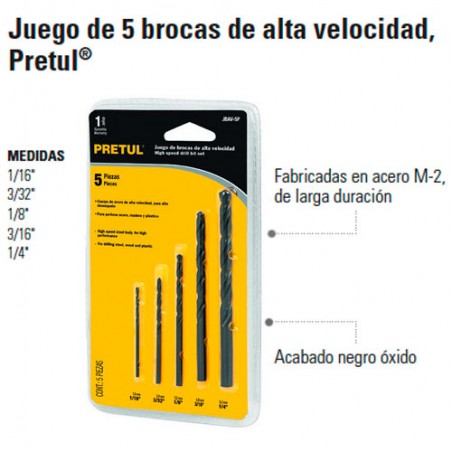 Juego de 5 Brocas de Alta Velocidad PRETUL