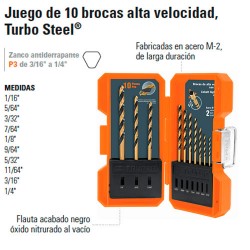 Juego de Brocas para metal 13 Piezas de Alta Velocidad Turbo Steel, JBAV-13  11402 Truper