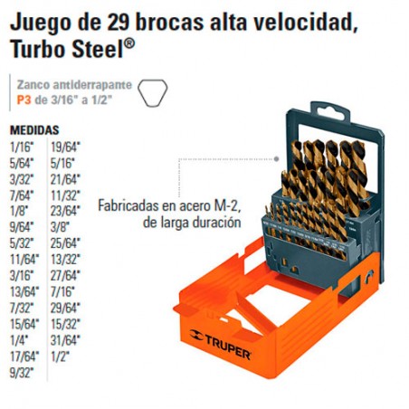 Juego de 29 Brocas Alta Velocidad TRUPER