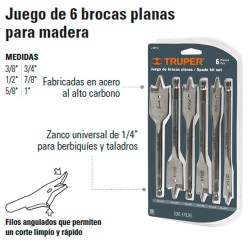 Juego de 6 Brocas Planas para madera TRUPER