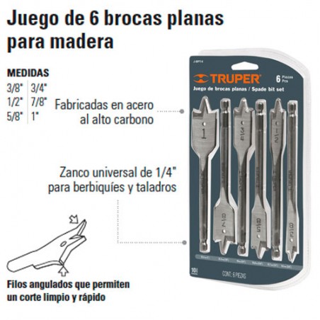 Juego de 6 Brocas Planas para madera TRUPER