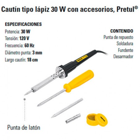 Cautin tipo Lapiz 30W con Accesorios PRETUL