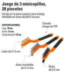 Juego de 3 Minicepillos de Alambre 28 Pinceles TRUPER