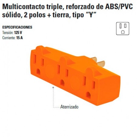Multicontacto Triple Reforzado de ABS/PVC Solido 2 Polos + Tierra Tipo "Y"
