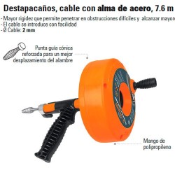 Destapacaños Cable con Alma de Acero 7.6 M TRUPER