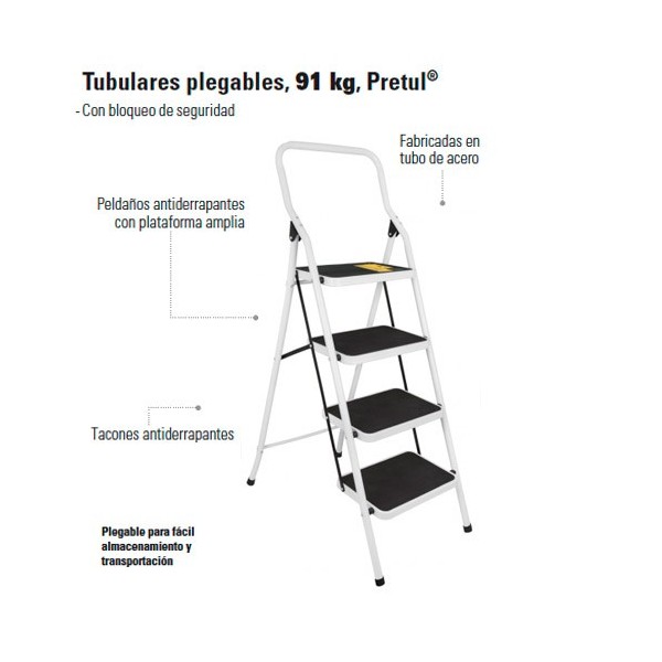 Escalera Tubular Plegable 2 Peldaños Pretul Color Blanco