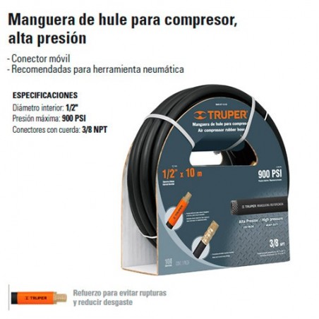 Manguera de Hule 1/2" Compresor Alta Presion TRUPER