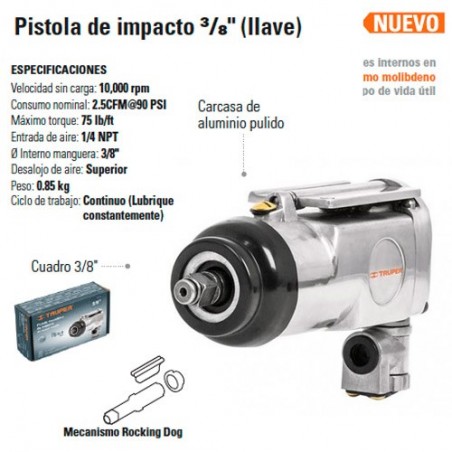 Pistola de Impacto 3/8 Neumatica TRUPER