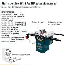 Sierra de Piso (Mesa) 10" 1 1/2 HP TRUPER