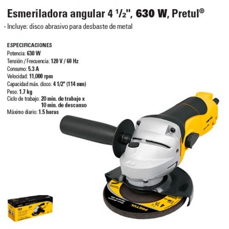 Esmeriladora Angular 4 1/2" Casera 630W PRETUL