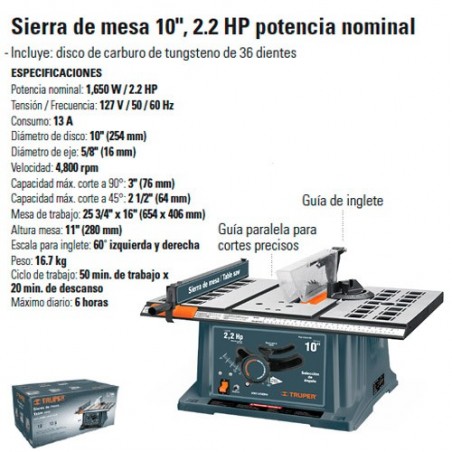 Sierra de Mesa 10" 2.2HP TRUPER