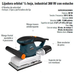 Lijadora Orbital 1/2 Hoja Industrial 300W TRUPER