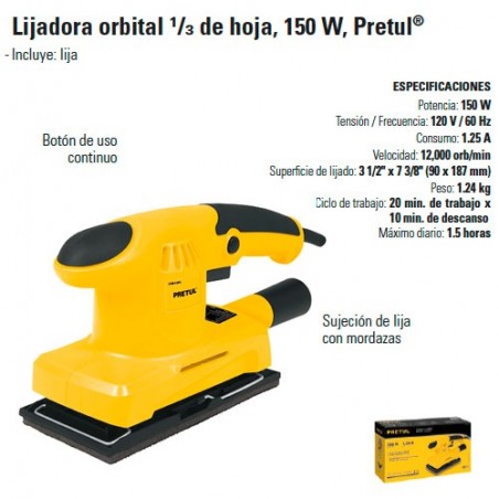 Lijadora Orbital 1/3 Hoja 150W PRETUL