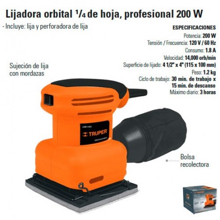 Lijadora Orbital 1/4 de Hoja Prefesional 200W TRUPER