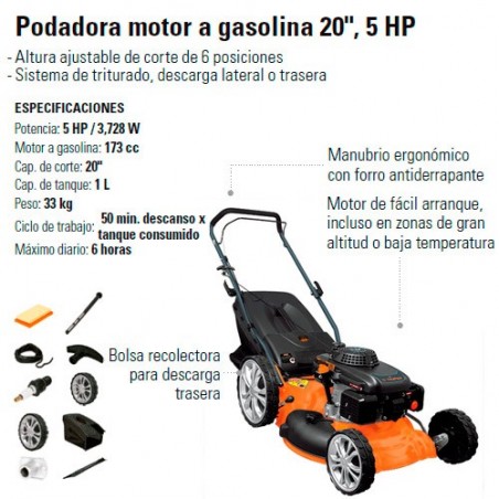 Podadora Motor a Gasolina 20" 5 HP TRUPER