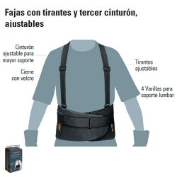Faja Con Tirantes y Tercer Cinturon Ajustables TRUPER