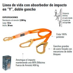 Linea de Vida Con Absorbedor de Impacto Doble Gancho TRUPER