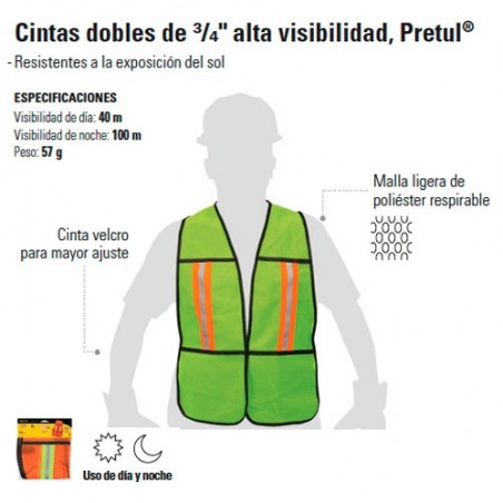 Chaleco Cintas Dobles de 3/4 Alta Visibilidad PRETUL"