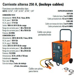 Soldadora de Arco Eléctrico corriente Alterna 250 A TRUPER