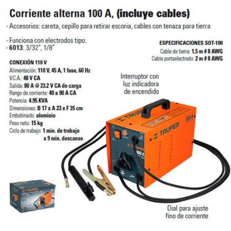 Soldadora de Arco Eléctrico Corriente Alterna 100 A TRUPER