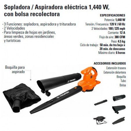 Sopladora / Aspiradora Eléctrica 1440 W TRUPER