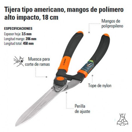 Tijera Podadora Tipo Americano Mangos de Polimero 18 1/2" TRUPER