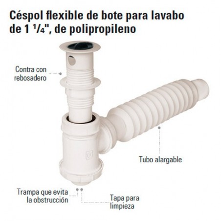 Cespol Flexible de Bote para Lavabo de 1 1/4" FOSET