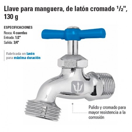 Llave para Manguera, de Laton Cromado 1/2" 130 g FOSET