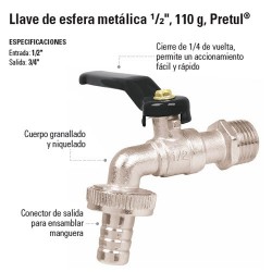 Llave de Esfera de Zamac 1/2" 110 g PRETUL