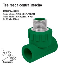 Tee de PP-R Rosca Central Macho TERMOFLOW