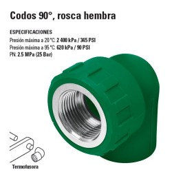 Codo de PP-R 90º Rosca Hembra TERMOFLOW