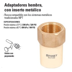 Adaptador de CPVC Hembra con Inserto Metalico HIDROFLOW