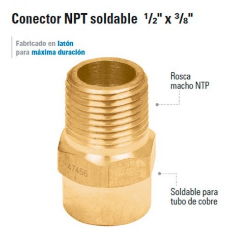 Conector NTP Soldable 1/2" x 3/8"