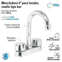 Mezcladora 4" para Lavabo Cuello Tipo Bar / Manerales Metalicos FOSET