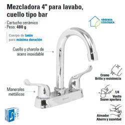 Mezcladora 4" para Lavabo Cuello Tipo Bar / Manerales de palanca FOSET