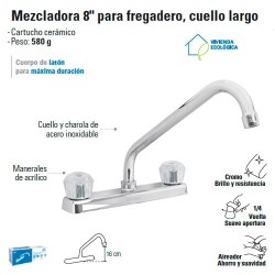 Mezcladora 8" para Fregadero Cuello Largo / Manerales de Acrilico FOSET 